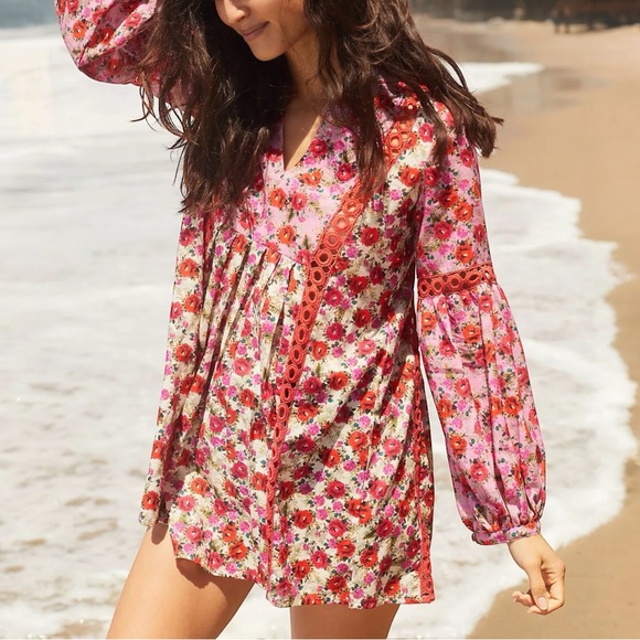 PQ SWIM x ANTHROPOLOGIE Leigh Floral Tunic Swimsuit Cover-Up Dress
